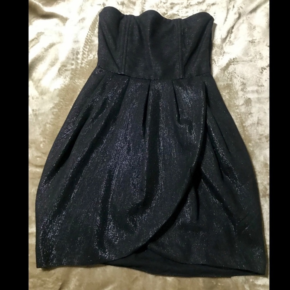 Alice+ Olivia metallic tulip strapless black dress